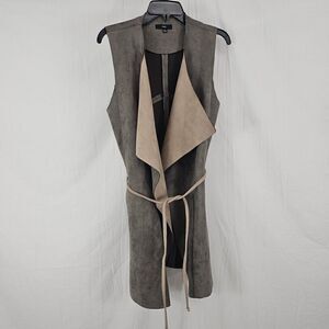 Fate The Label Women's Size Small Waterfall Vest Brown Suede Belted Tie